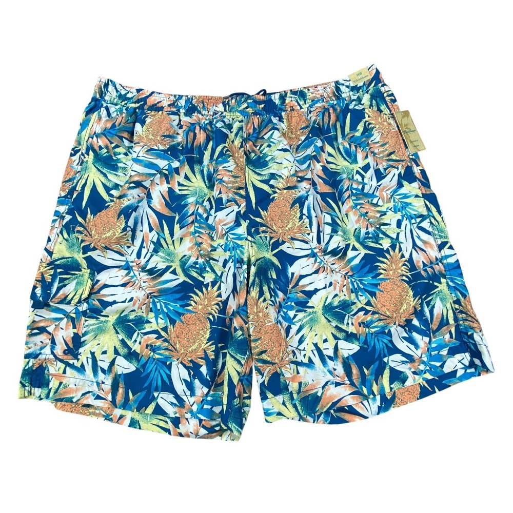NWT Caribbean Swim Trunks Mens 3XB Blue Palm Tree Pine Print Board Shorts‎ NEW